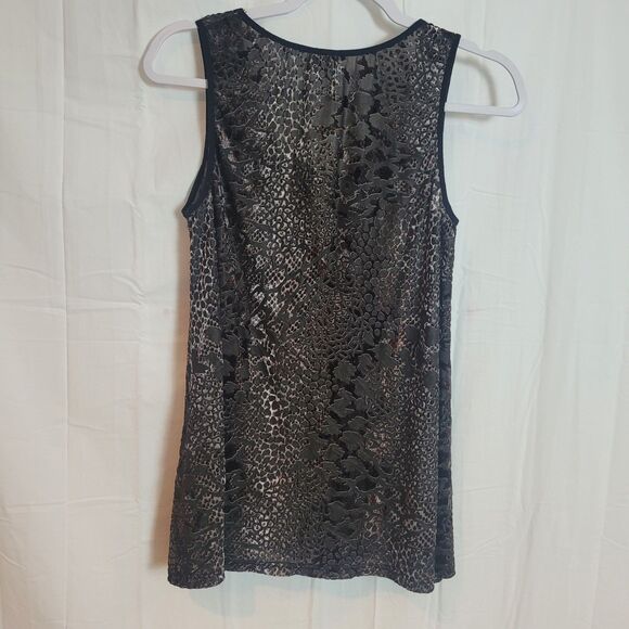 BKE Cheetah Print Velvet Burnout Tank Top Women's Sz Large Black Metallic Sheer - Picture 2 of 7